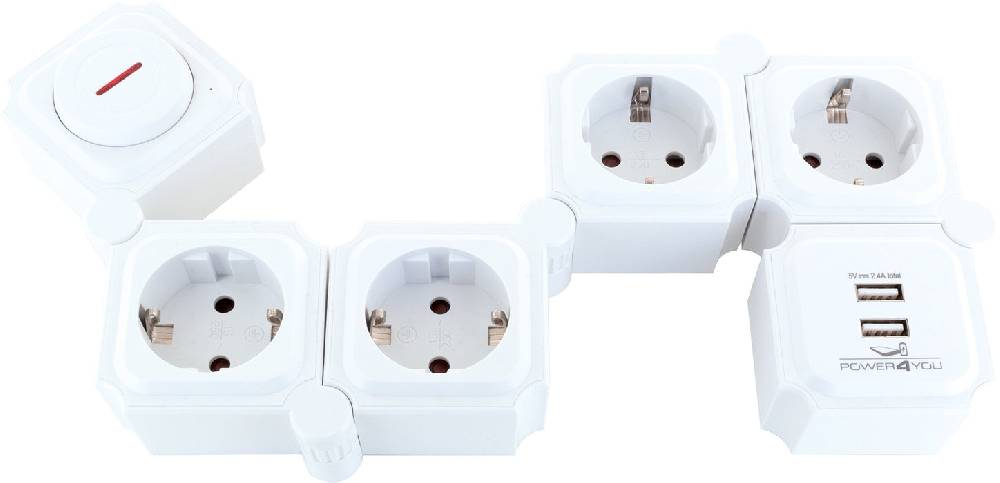 Schwaiger Flexible Steckdosenleiste 4 Steckdosen 2 USB-A Slots Räumungsverkauf