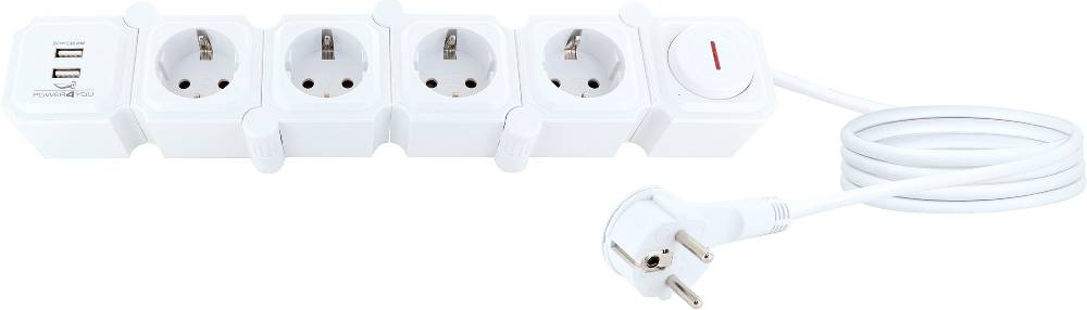 Schwaiger Flexible Steckdosenleiste 4 Steckdosen 2 USB-A Slots Räumungsverkauf