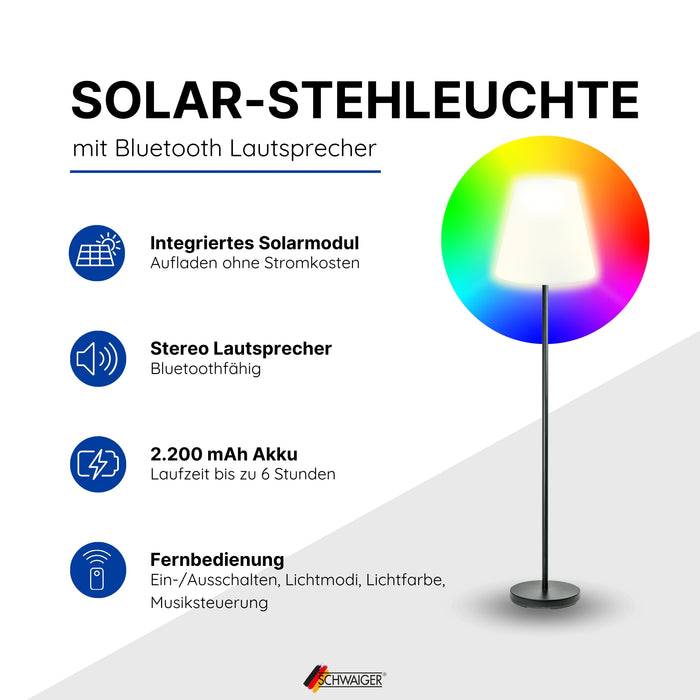 Schwaiger Solar-Stehleuchte mit Lautsprecher 1,5 m RGB Letzter Tag
