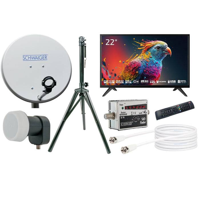 Schwaiger Camping Satellitenanlage Weiß Stahl 42 cm mit Fernseher Exklusivangebot