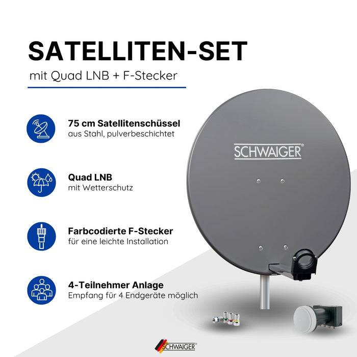 Schwaiger Satellitenanlage Set Anthrazit Stahl 75 cm Begrenztes Angebot