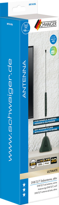 Schwaiger Stabantenne aktiv DVB-T2 VHF UHF mit Magnetfuß/Verstärker Osterangebot