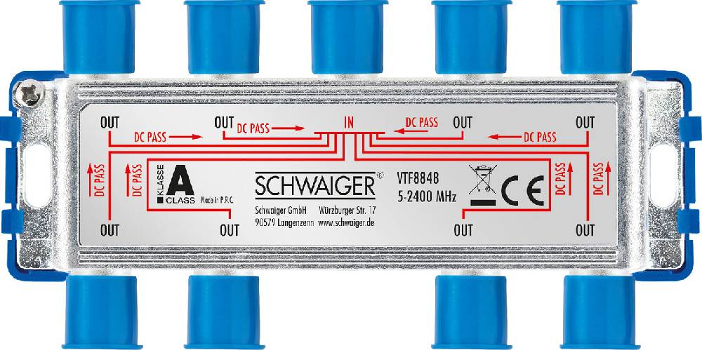 Schwaiger Verteiler 8-fach für SAT-, Antennen- und Kabelanlagen 16 dB Jubiläumsangebot