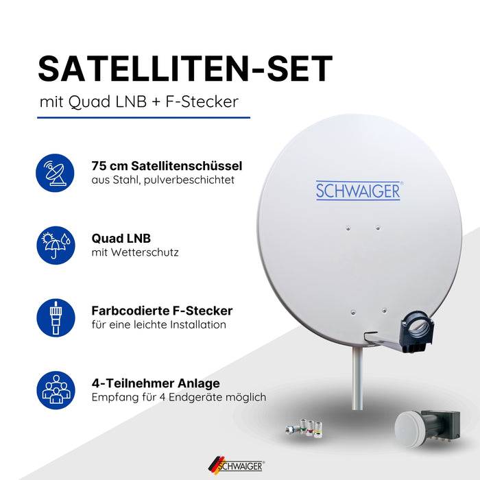 Schwaiger Satellitenanlage Set Weiß Stahl 75 cm Bis zu 55% Rabatt