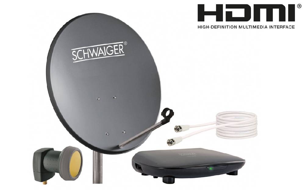 Schwaiger Satellitenanlagen Set Anthrazit Stahl 55 cm mit Receiver