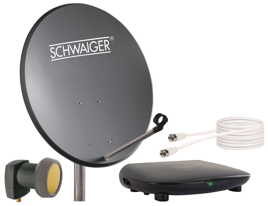 Schwaiger Satellitenanlagen Set Anthrazit Stahl 55 cm mit Receiver 2025