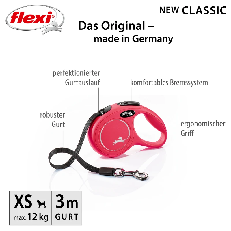 fressnapf Flexi New Classic Gurt rot XS 3 m 12 kg Große Rabatte
