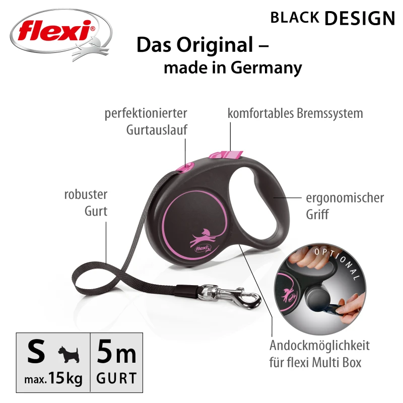 fressnapf Flexi Black Design Gurt pink S 5 m 15 kg Clearance-Verkauf