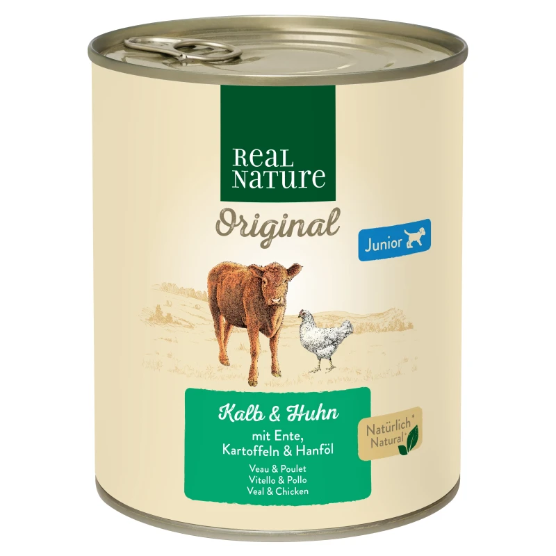fressnapf REAL NATURE Original Nassfutter für Hunde Junior Kalb & Huhn 6x800 g