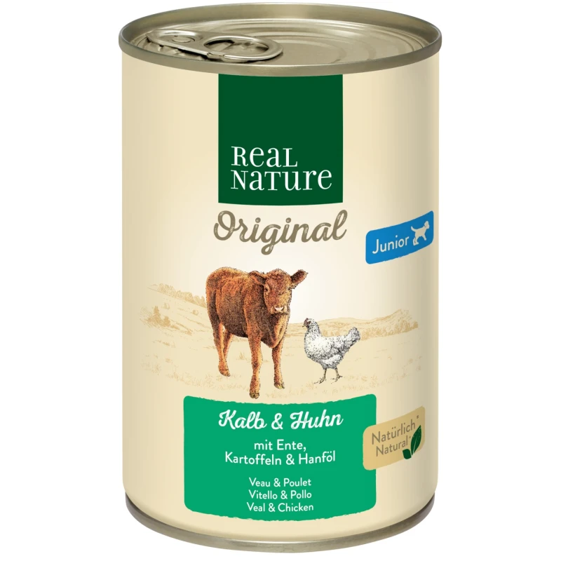 fressnapf REAL NATURE Original Nassfutter für Hunde Junior Kalb & Huhn 6x400 g