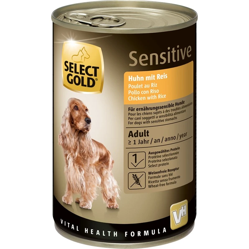 fressnapf SELECT GOLD Nassfutter Hund Sensitive Adult Huhn mit Reis 6x400 g