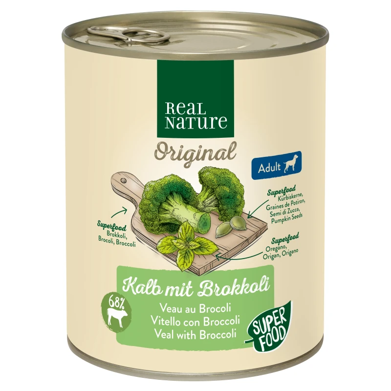 fressnapf REAL NATURE Original Superfood Nassfutter für Hunde Adult Kalb mit Brokkoli 6x800 g