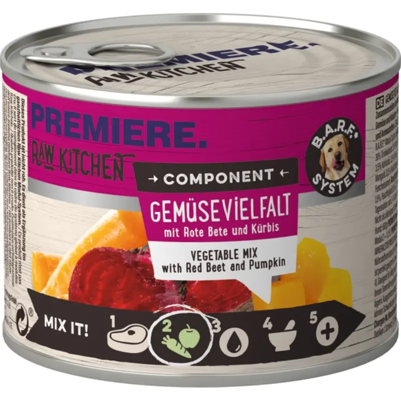 fressnapf PREMIERE RAW KITCHEN Nassfutter Hund Adult Component Gemüsevielfalt Obst & Gemüse 6x200 g