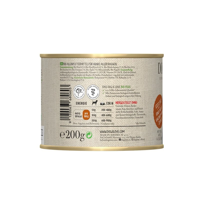 fressnapf DOG'S LOVE BIO 6x200g Rind mit Reis Apfel & Zucchini Discount Store für neue Produkte