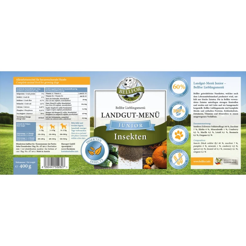 fressnapf Bellfor Hundefutter Nass mit Insekten für Welpen - Landgut-Menü Junior - 400g 2025