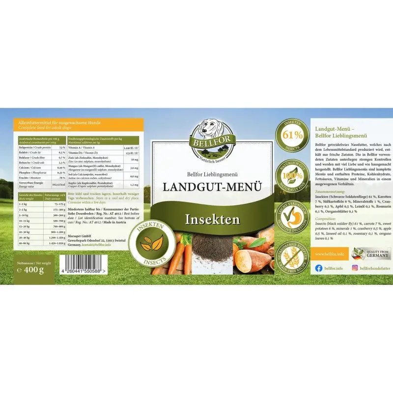 fressnapf Bellfor Hundefutter Nass mit Insekten Landgut-Menü - 400g Online