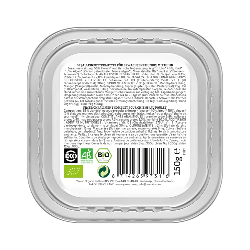 fressnapf Yarrah Bio Nassfutter Adult Pastete 12x150 g Huhn mit Meeresalgen Angebote