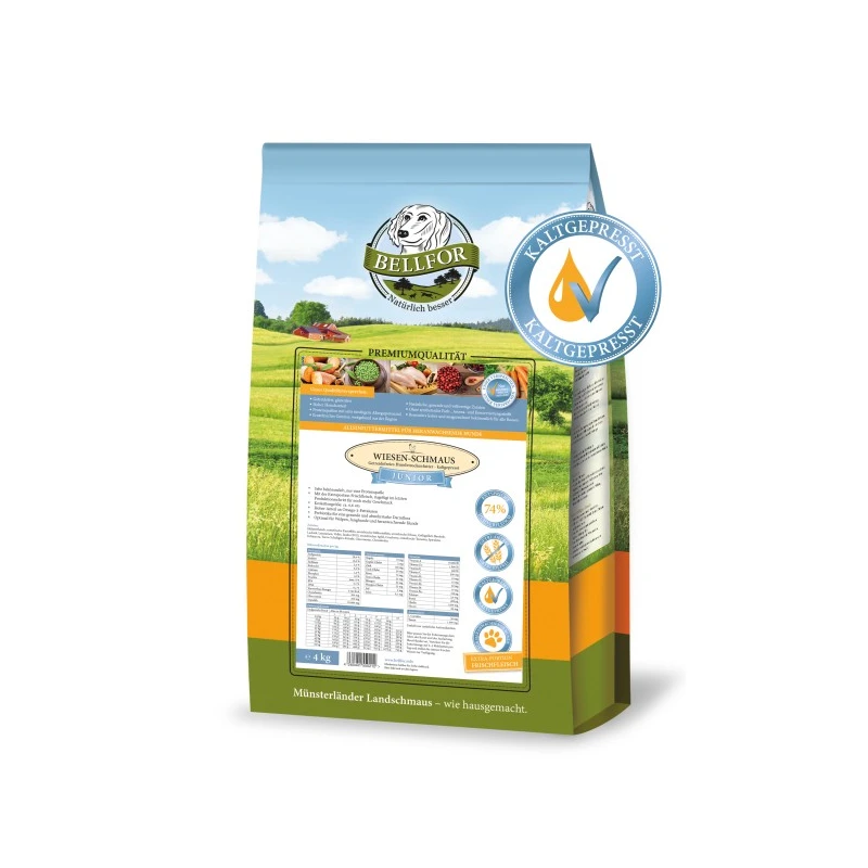 fressnapf Bellfor Trockenfutter für Welpen und Junge Hunde mit Huhn - Wiesen-Schmaus Junior - 4 kg