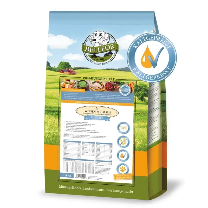 fressnapf Bellfor Welpenfutter Set für große Rassen - Wiesen-Schmaus Junior 4 kg + Freiland-Happen 200g + Gelenke & Knochen Complete-Snack 150g Sonderangebot