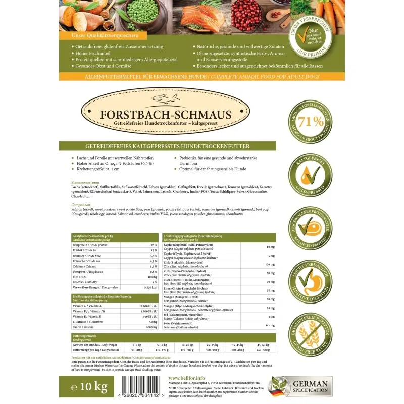 fressnapf Bellfor Trockenfutter für Hunde mit Lachs und Forelle Forstbach-Schmaus - 10 kg Online Shopping