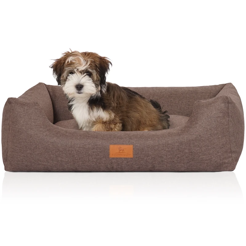 fressnapf Knuffelwuff Hundebett Lotte aus Velours mit feinem Handwebcharakter braun/ grau M-L