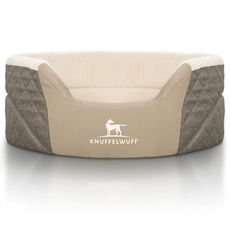 fressnapf Knuffelwuff Orthopädisches Hundebett Lena aus Velours und Kunstleder mit hohem Schaumstoffrand braun/ beige M-L Neuheiten