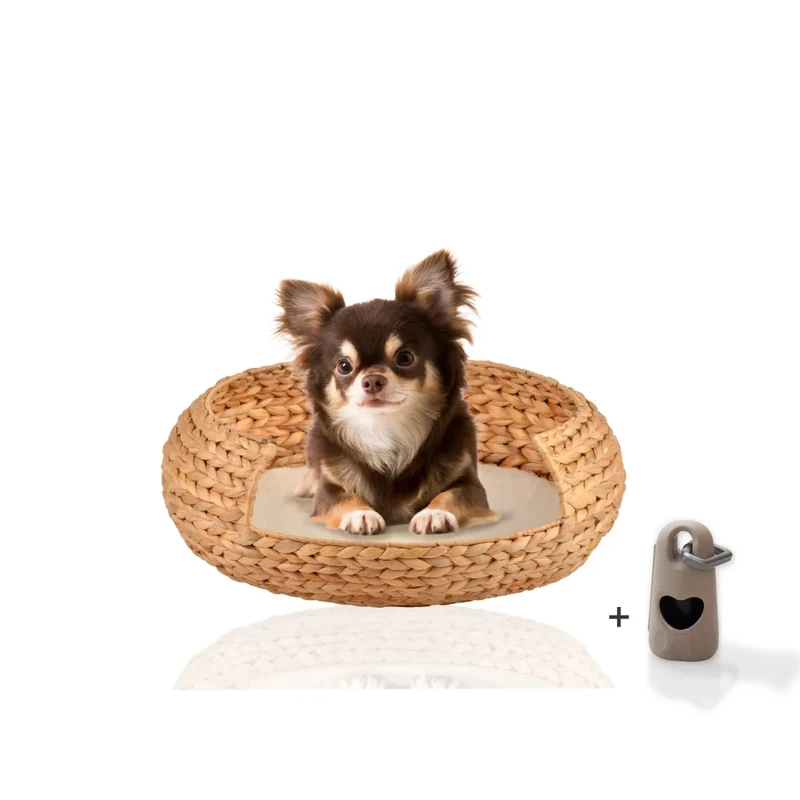 fressnapf Rohrschneider ® runder Hundekorb aus geflochtener Wasserhyazinthe Hundesofa für kleine mittelgroße und große Hunde