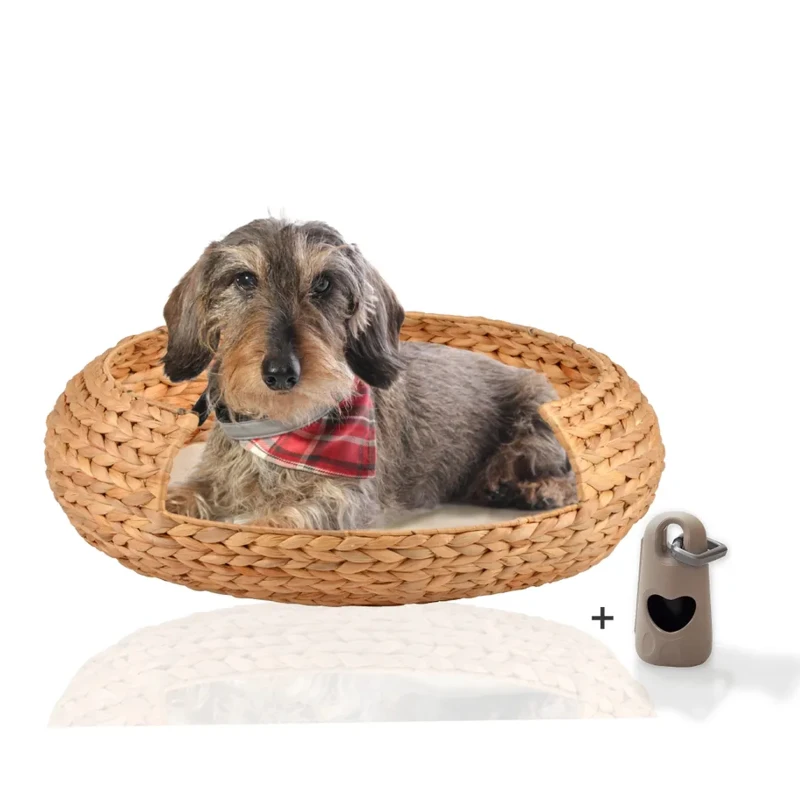 fressnapf Rohrschneider ® runder Hundekorb aus geflochtener Wasserhyazinthe Hundesofa für kleine mittelgroße und große Hunde