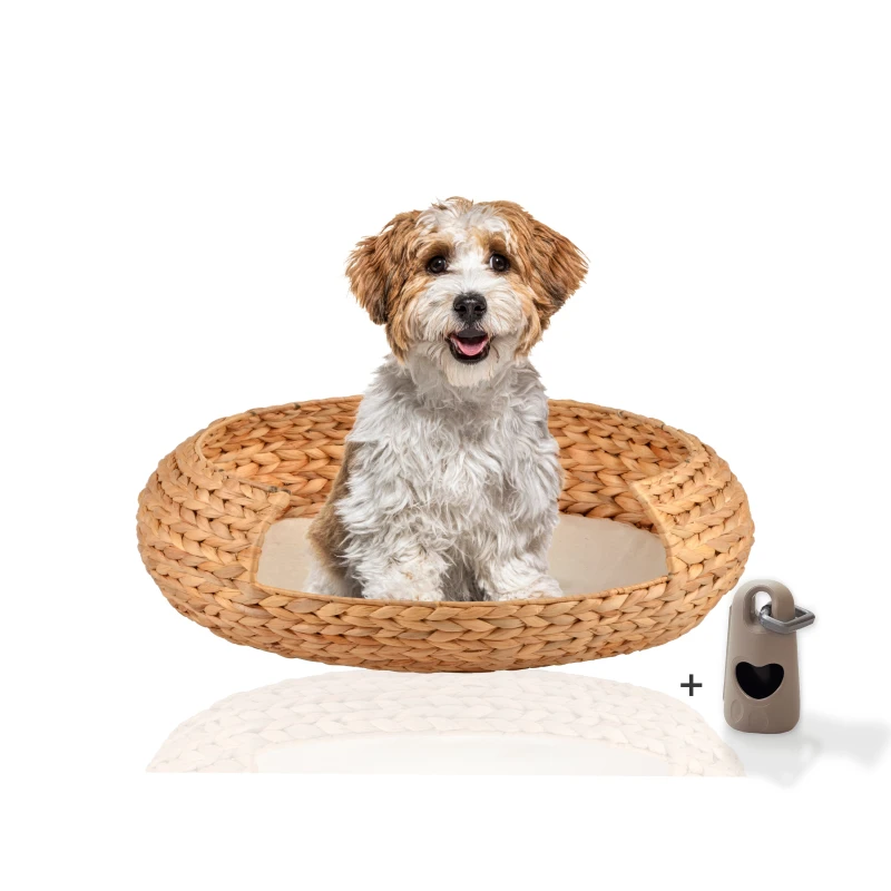 fressnapf Rohrschneider ® runder Hundekorb aus geflochtener Wasserhyazinthe Hundesofa für kleine mittelgroße und große Hunde