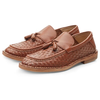 manufactum Herrenschuh geflochten Cognacbraun