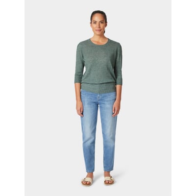 manufactum Damen-Strickshirt Dreiviertelarm Grünmelange Fabrikverkauf