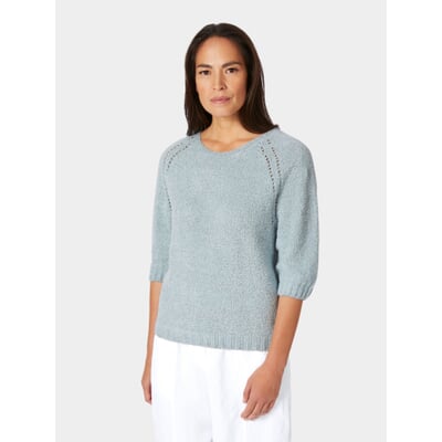 manufactum Damen-Strickshirt Halbarm Hellblau Weihnachtsangebot