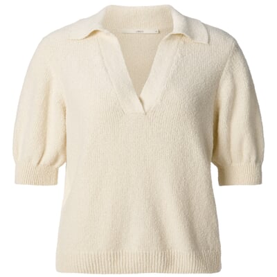 manufactum Damen-Strickpolo Bouclé Naturweiß