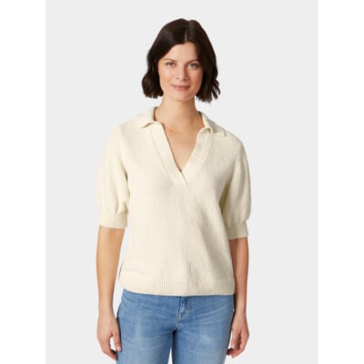 manufactum Damen-Strickpolo Bouclé Naturweiß Valentinstagsangebot
