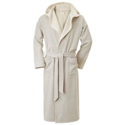 manufactum Unisex-Bademantel fein gestreift Beige-Weiß Blitzangebot