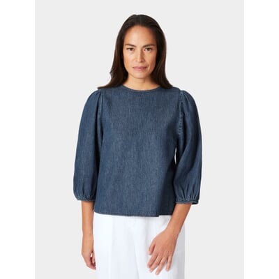 manufactum Damen-Jeansbluse 3/4-Arm Mittelblau Tiefpreis