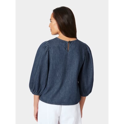 manufactum Damen-Jeansbluse 3/4-Arm Mittelblau Tiefpreis