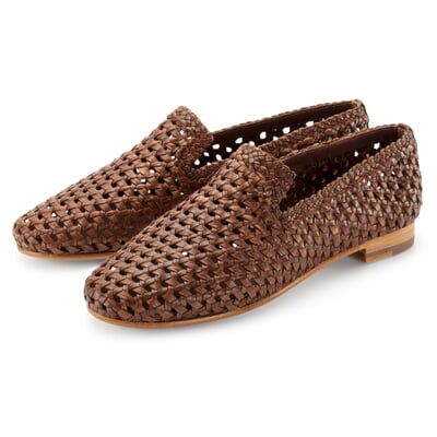 manufactum Damen-Lederslipper geflochten Braun