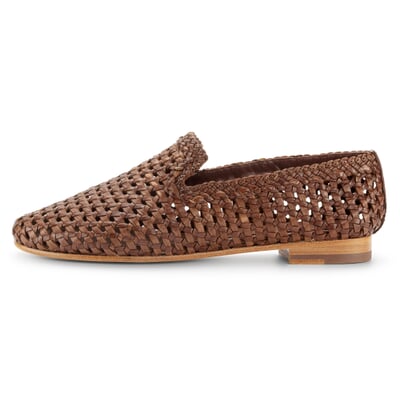 manufactum Damen-Lederslipper geflochten Braun Valentinstagsangebot