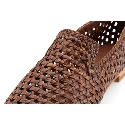 manufactum Damen-Lederslipper geflochten Braun Valentinstagsangebot