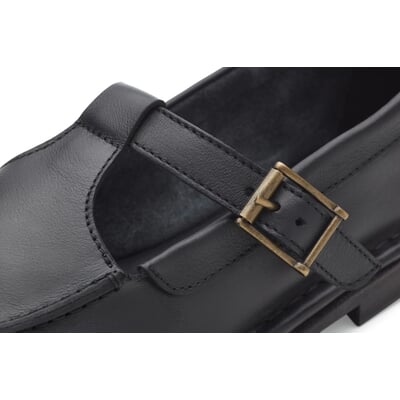 manufactum Damen-Loafer mit Riemen Schwarz Heißer Verkauf