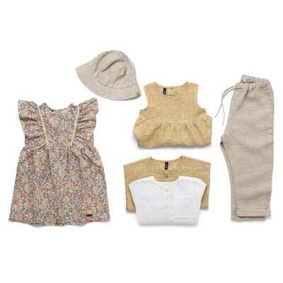 manufactum Kinder-Kleid Leinen gestreift Hellgelb Zeitlich begrenztes Angebot