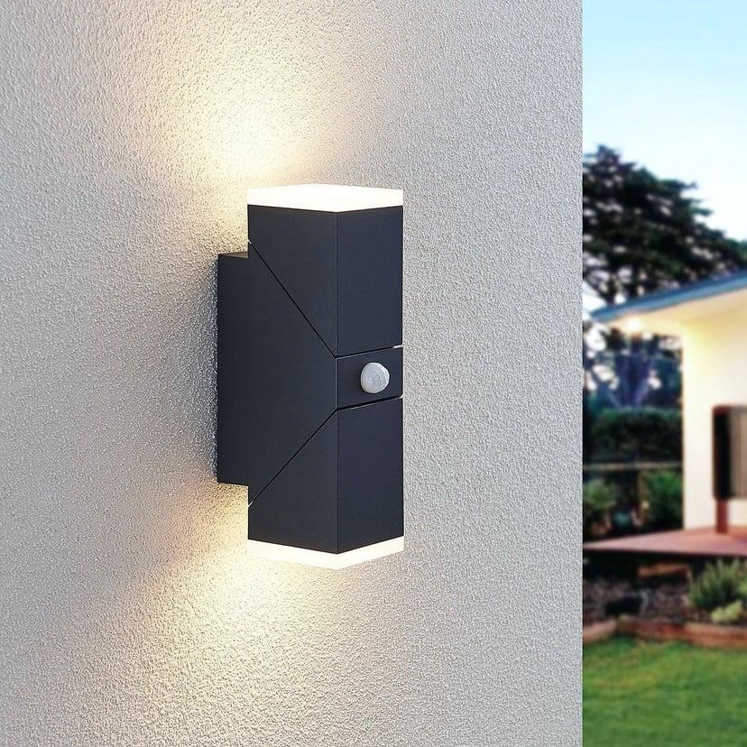 lampenwelt Lindby LED-Wandleuchte Sally 22 cm anthrazit IP54 Sensor Begrenzt auf 3 Tage