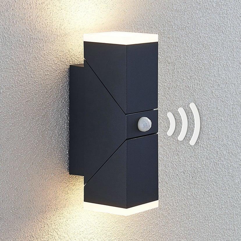 lampenwelt Lindby LED-Wandleuchte Sally 22 cm anthrazit IP54 Sensor Begrenzt auf 3 Tage
