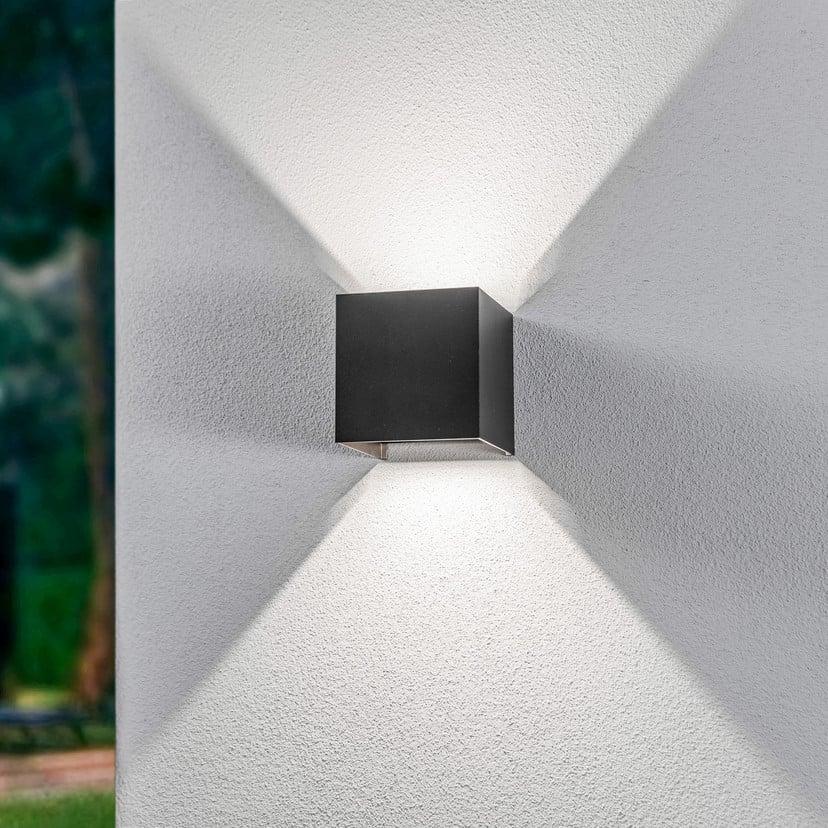 lampenwelt Lindby LED-Außenwandleuchte Nivar eckig schwarz Metall im Angebot