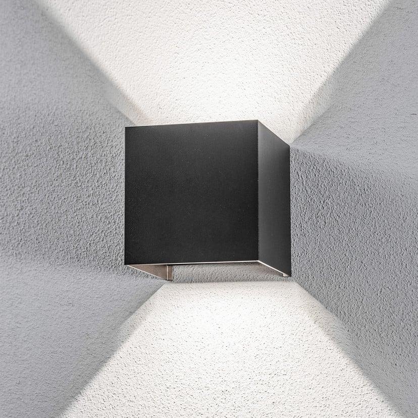 lampenwelt Lindby LED-Außenwandleuchte Nivar eckig schwarz Metall im Angebot