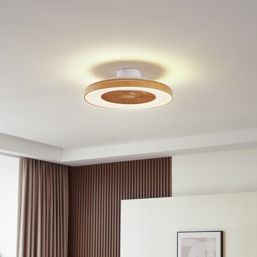 lampenwelt Lindby LED-Deckenventilator Teleo Ø 58 cm holzfarben CCT Sonderangebot