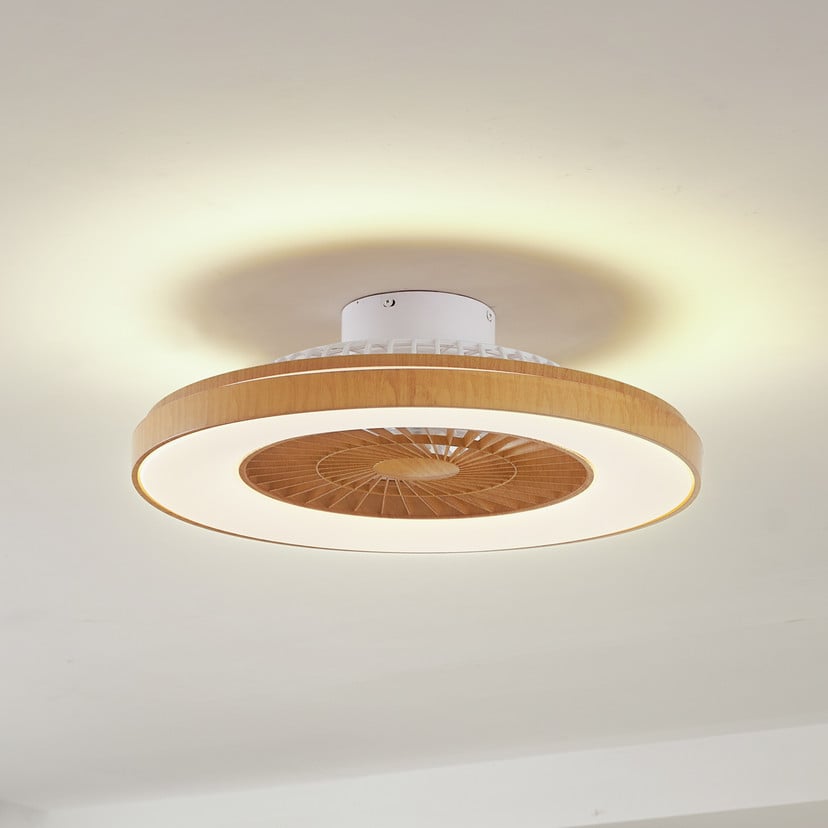lampenwelt Lindby LED-Deckenventilator Teleo Ø 58 cm holzfarben CCT Sonderangebot