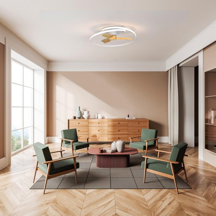 lampenwelt LED-Deckenventilator Ocean weiß/holz DC leise Ø 78 cm CCT Preisnachlass