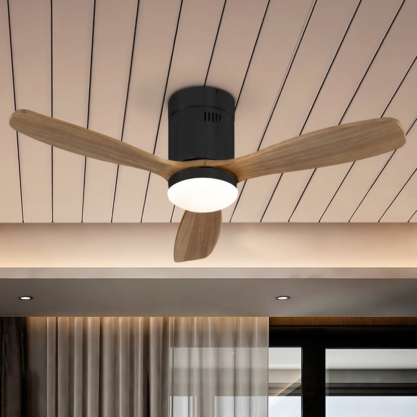 lampenwelt LED-Deckenventilator Siroco Mini DC leise schwarz/walnuss Zeitlich begrenztes Angebot